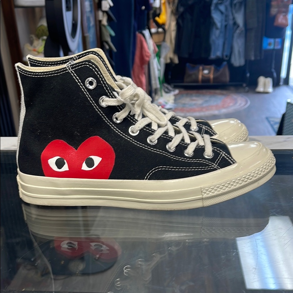 Black High-Top Sneakers with Red Heart